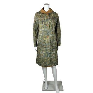 Vintage 70s Reversible Coat Women's Medium Paisley Print Gray Tan Trench